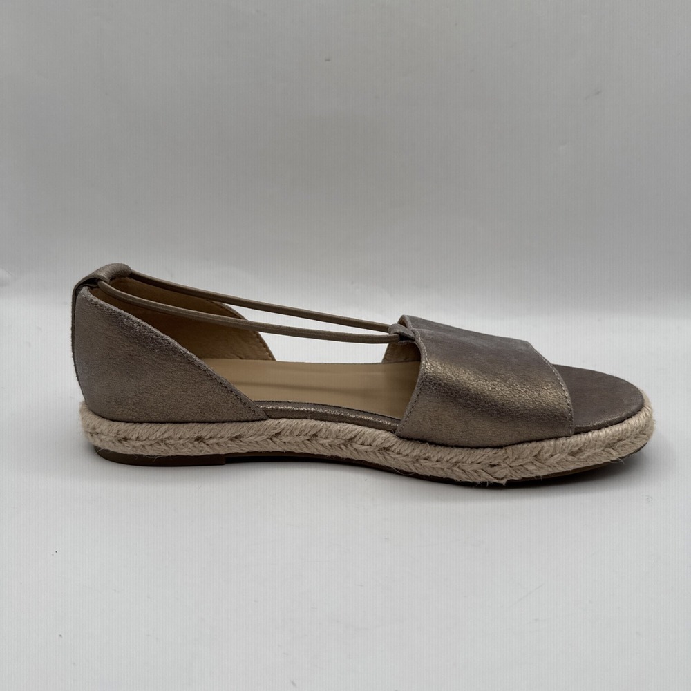 Eileen Fisher Lee Gold Leather d'Orsay Espadrille Flat Slip On Sandal Shoes 7.5 - Picture 10 of 13